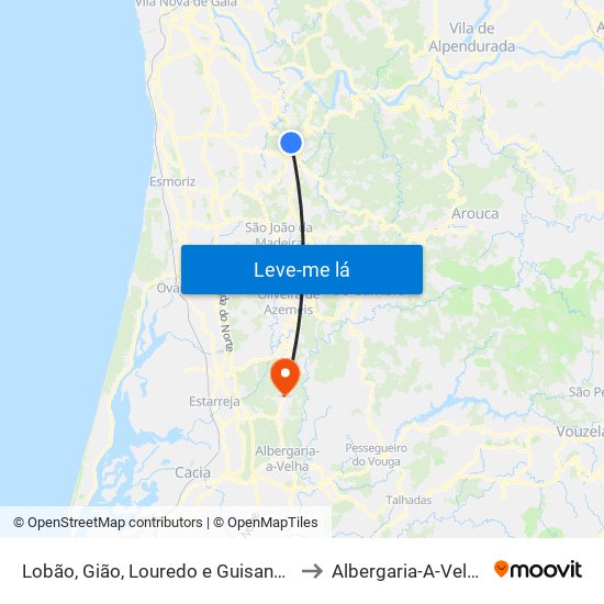 Lobão, Gião, Louredo e Guisande to Albergaria-A-Velha map