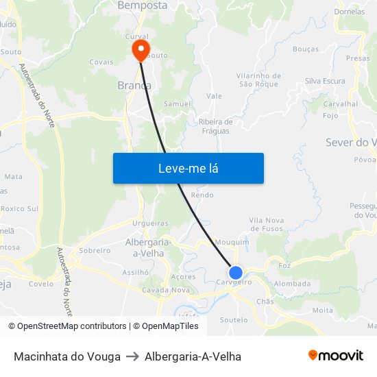 Macinhata do Vouga to Albergaria-A-Velha map