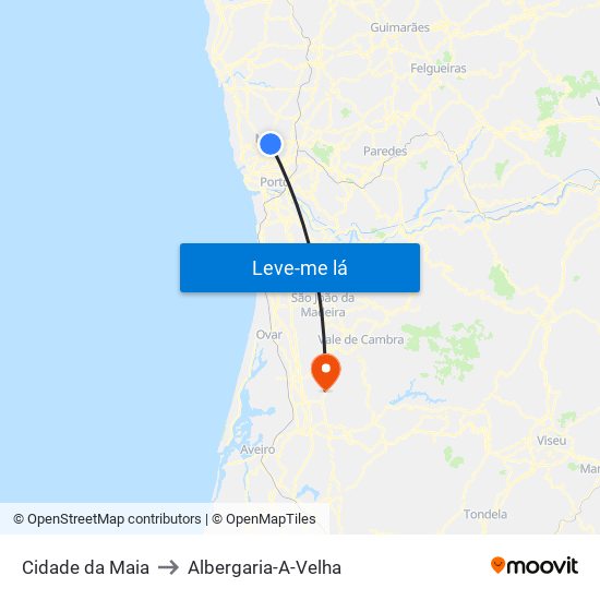 Cidade da Maia to Albergaria-A-Velha map
