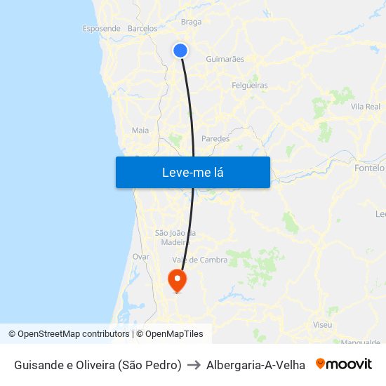 Guisande e Oliveira (São Pedro) to Albergaria-A-Velha map
