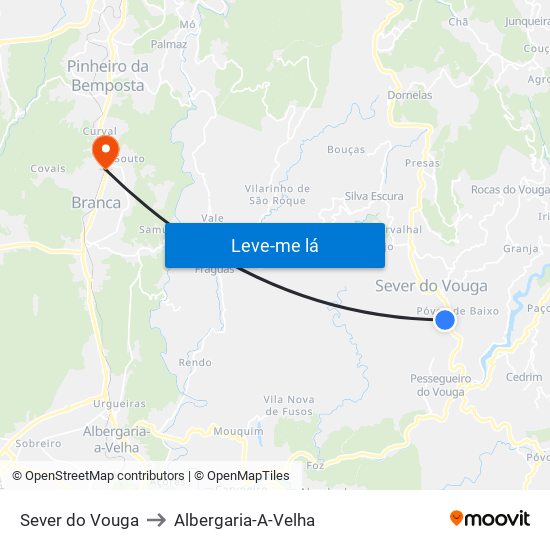 Sever do Vouga to Albergaria-A-Velha map