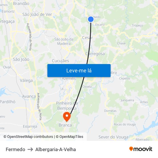 Fermedo to Albergaria-A-Velha map