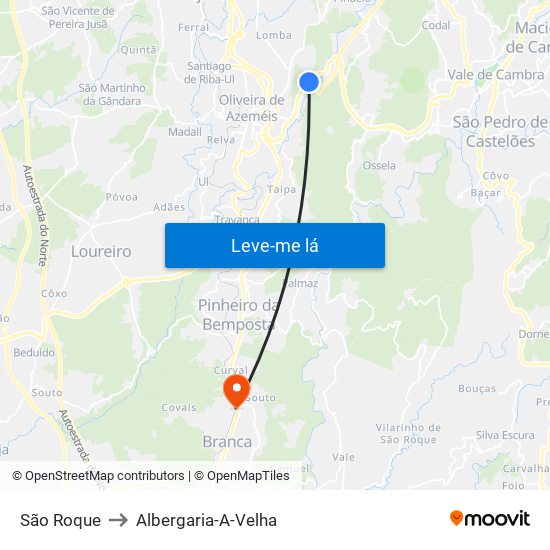 São Roque to Albergaria-A-Velha map