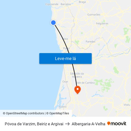 Póvoa de Varzim, Beiriz e Argivai to Albergaria-A-Velha map