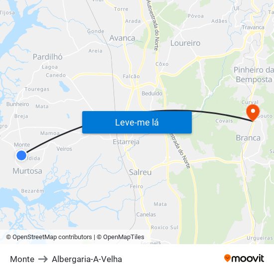 Monte to Albergaria-A-Velha map