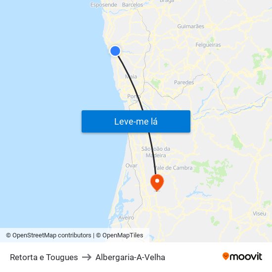 Retorta e Tougues to Albergaria-A-Velha map