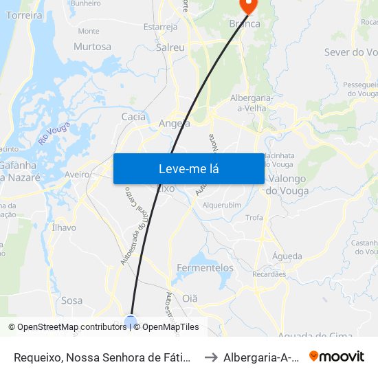 Requeixo, Nossa Senhora de Fátima e Nariz to Albergaria-A-Velha map