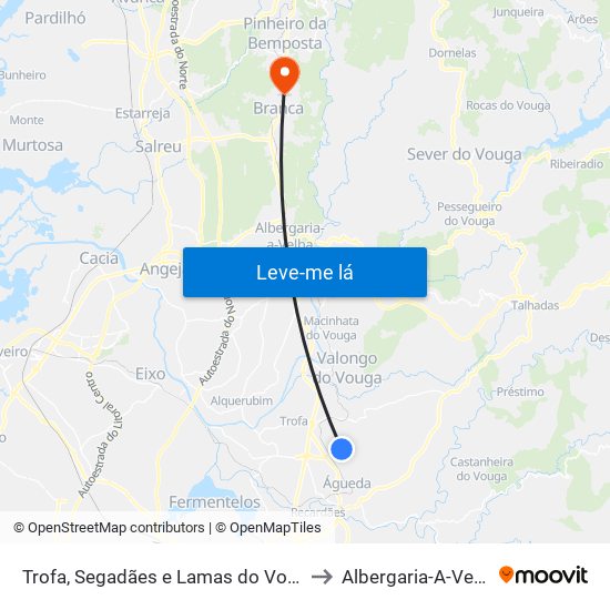 Trofa, Segadães e Lamas do Vouga to Albergaria-A-Velha map