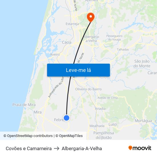 Covões e Camarneira to Albergaria-A-Velha map