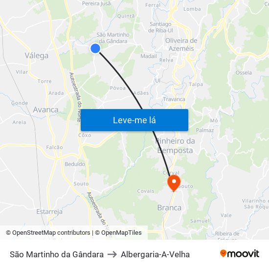 São Martinho da Gândara to Albergaria-A-Velha map