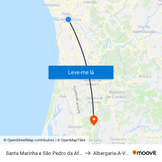 Santa Marinha e São Pedro da Afurada to Albergaria-A-Velha map