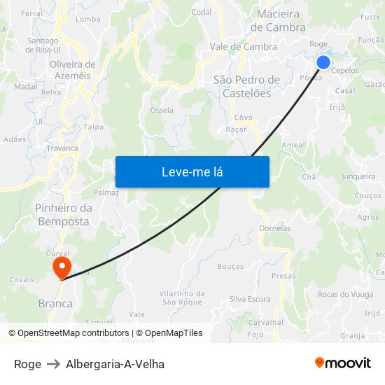 Roge to Albergaria-A-Velha map