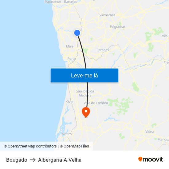 Bougado to Albergaria-A-Velha map