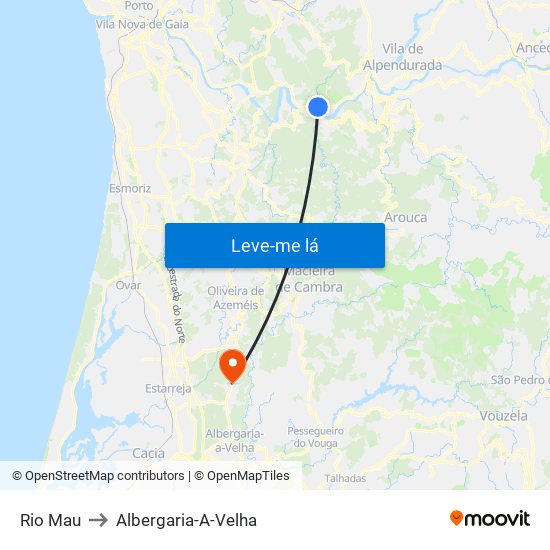 Rio Mau to Albergaria-A-Velha map