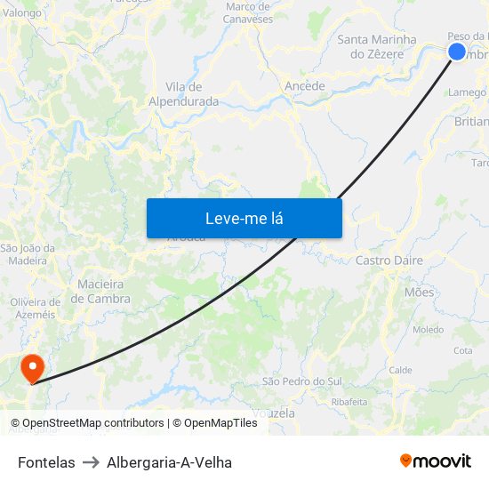 Fontelas to Albergaria-A-Velha map