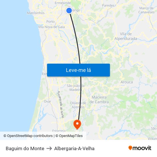 Baguim do Monte to Albergaria-A-Velha map