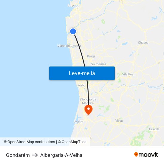 Gondarém to Albergaria-A-Velha map