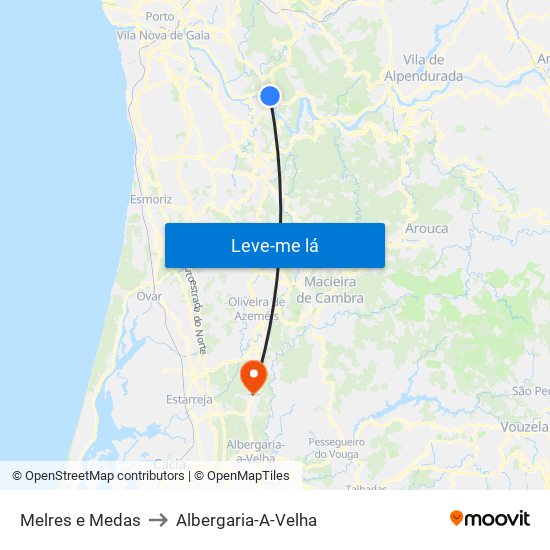 Melres e Medas to Albergaria-A-Velha map