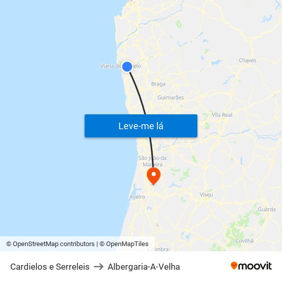 Cardielos e Serreleis to Albergaria-A-Velha map