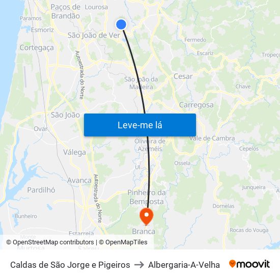 Caldas de São Jorge e Pigeiros to Albergaria-A-Velha map