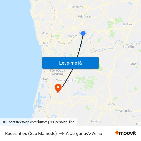 Recezinhos (São Mamede) to Albergaria-A-Velha map