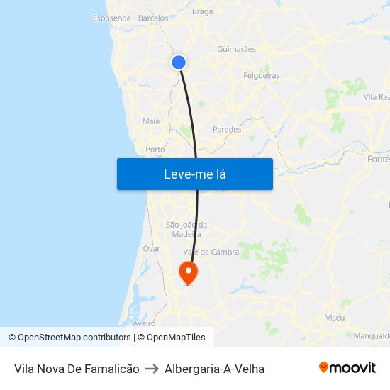 Vila Nova De Famalicão to Albergaria-A-Velha map