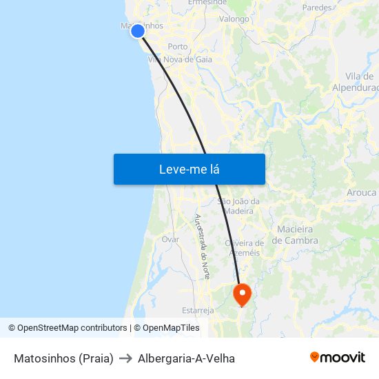 Matosinhos (Praia) to Albergaria-A-Velha map