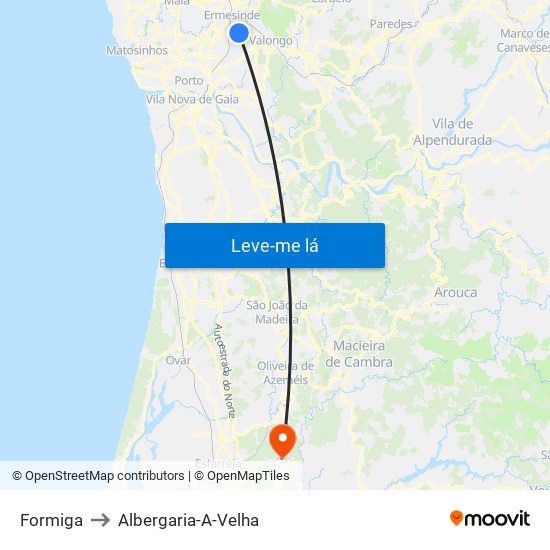 Formiga to Albergaria-A-Velha map