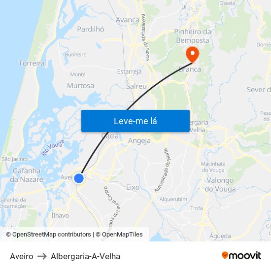 Aveiro to Albergaria-A-Velha map