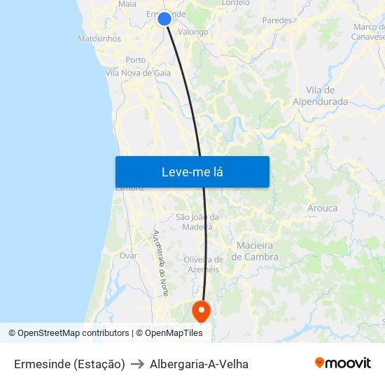 Ermesinde (Estação) to Albergaria-A-Velha map