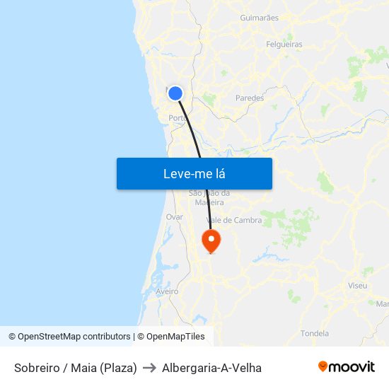 Sobreiro / Maia (Plaza) to Albergaria-A-Velha map