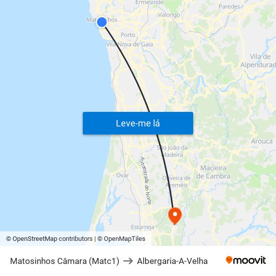 Matosinhos Câmara (Matc1) to Albergaria-A-Velha map