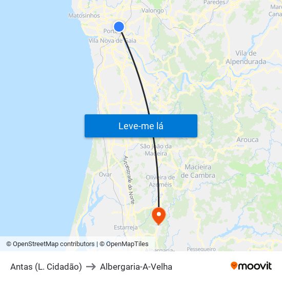 Antas (L. Cidadão) to Albergaria-A-Velha map