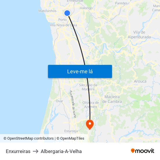 Enxurreiras to Albergaria-A-Velha map