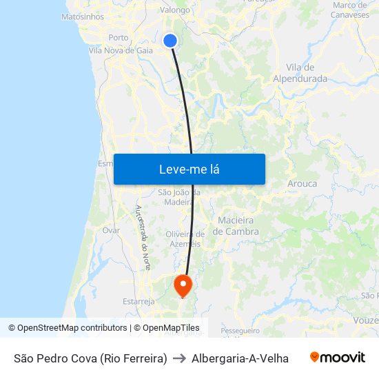 São Pedro Cova (Rio Ferreira) to Albergaria-A-Velha map