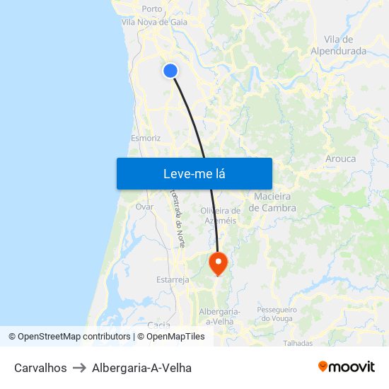 Carvalhos to Albergaria-A-Velha map