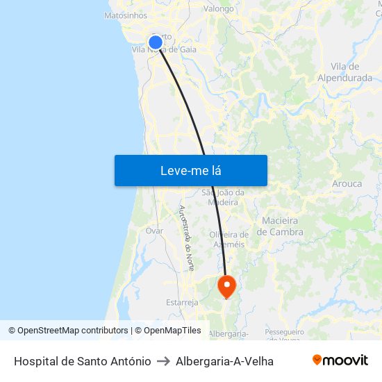 Hospital de Santo António to Albergaria-A-Velha map