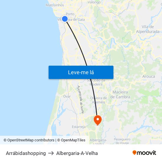 Arrábidashopping to Albergaria-A-Velha map