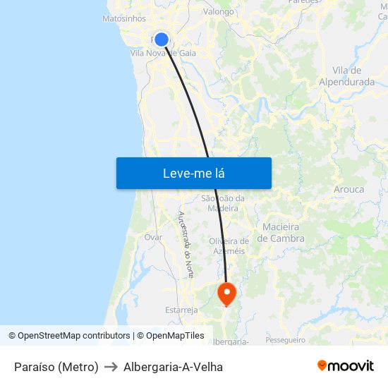 Paraíso (Metro) to Albergaria-A-Velha map