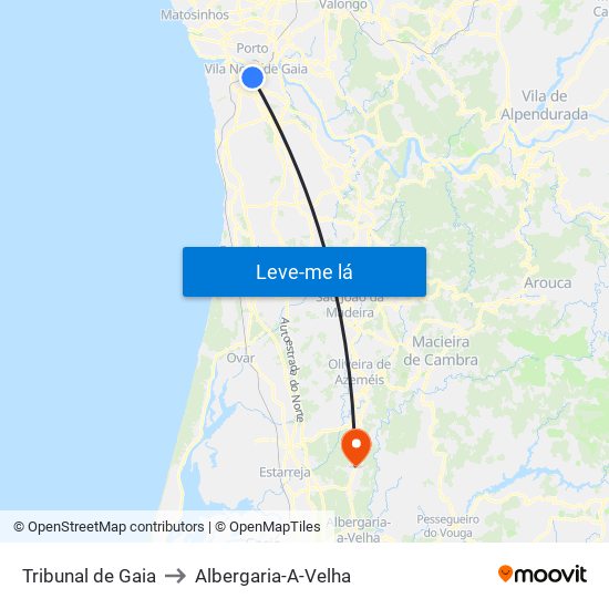 Tribunal de Gaia to Albergaria-A-Velha map