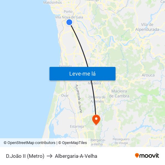 D.João II (Metro) to Albergaria-A-Velha map