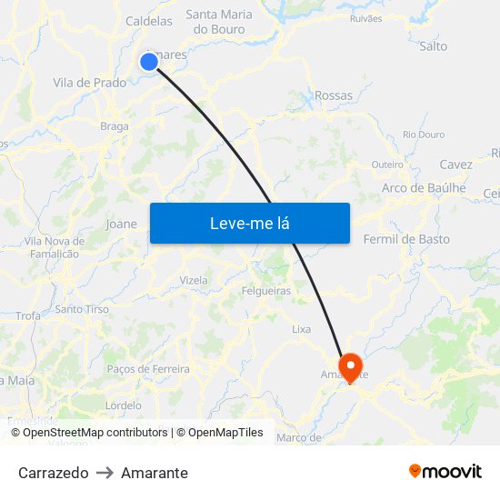 Carrazedo to Amarante map