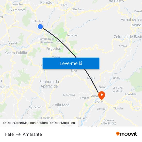 Fafe to Amarante map