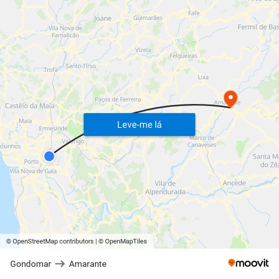 Gondomar to Amarante map