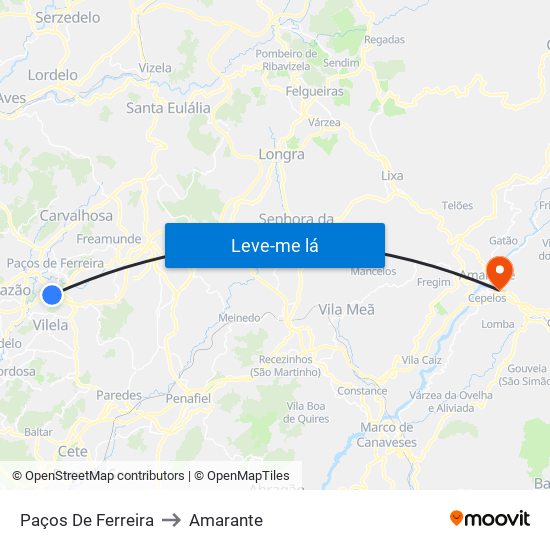 Paços De Ferreira to Amarante map