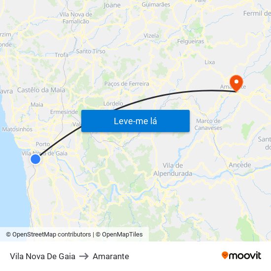 Vila Nova De Gaia to Amarante map