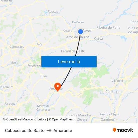 Cabeceiras De Basto to Amarante map