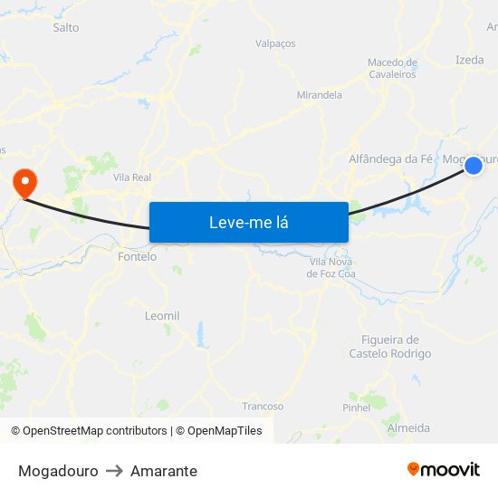 Mogadouro to Amarante map