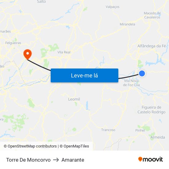 Torre De Moncorvo to Amarante map