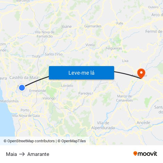 Maia to Amarante map